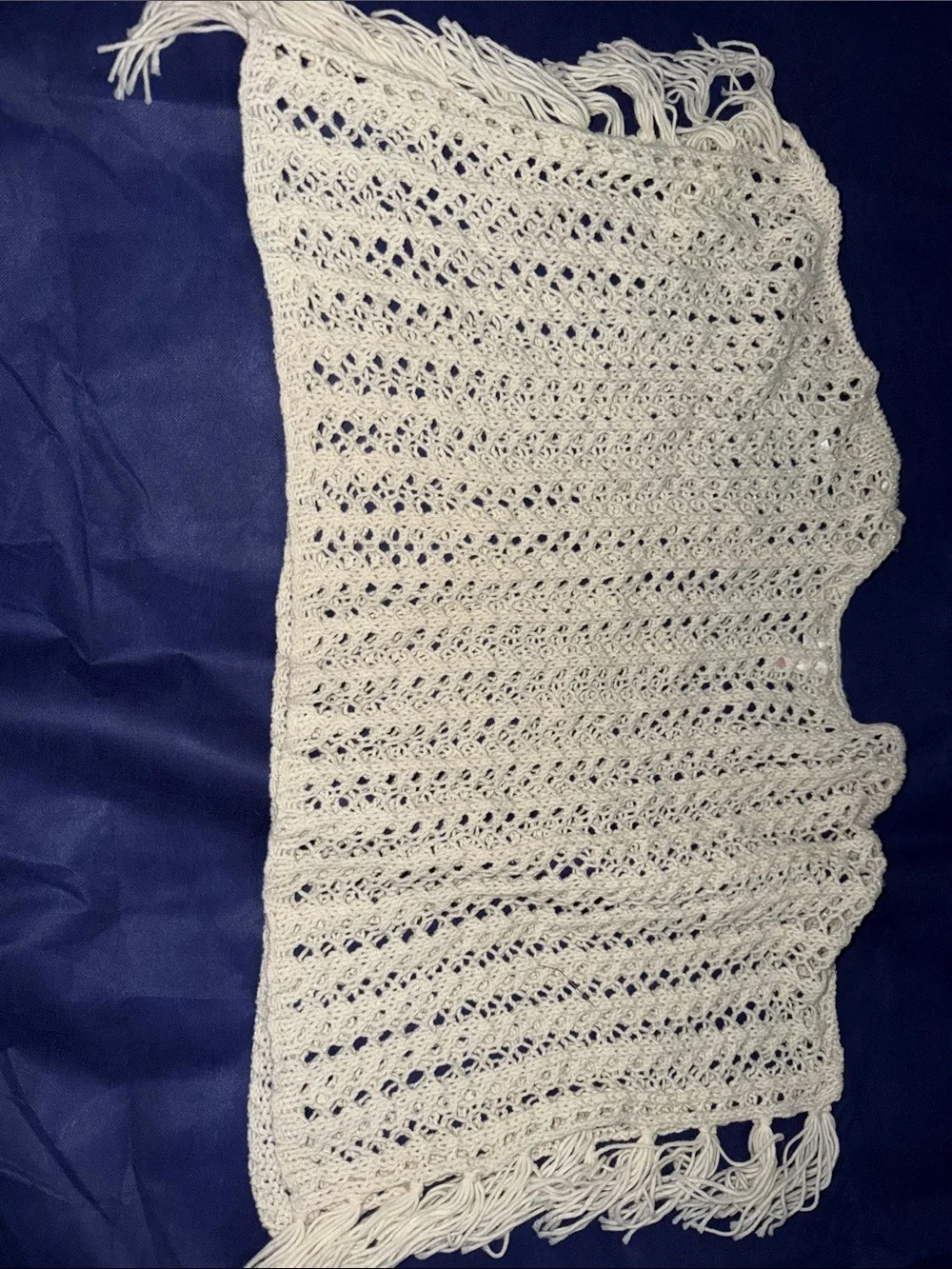 Justice Cream Crochet Fringe Poncho Top